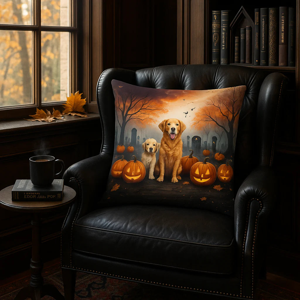 Exclusive Golden Retriever Spooky Halloween Throw Pillow - Premium 18" x 18" Seasonal Collection