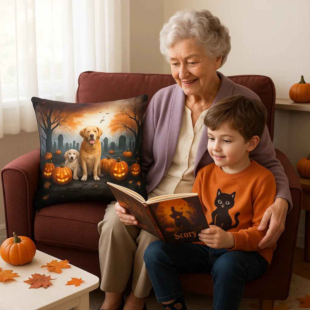 Exclusive Golden Retriever Spooky Halloween Throw Pillow - Premium 18" x 18" Seasonal Collection