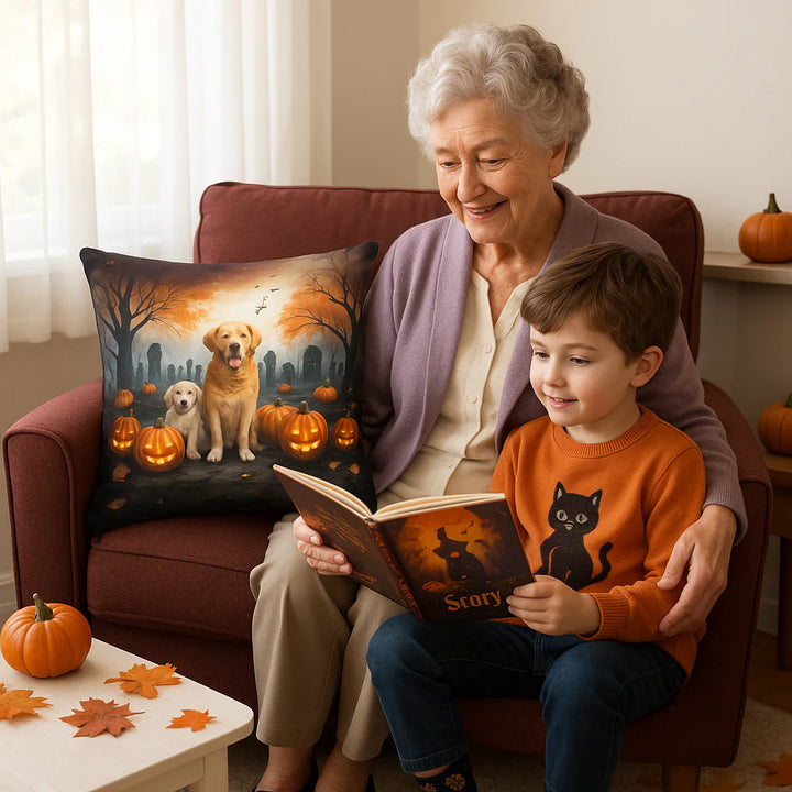 Exclusive Golden Retriever Spooky Halloween Throw Pillow - Premium 18" x 18" Seasonal Collection