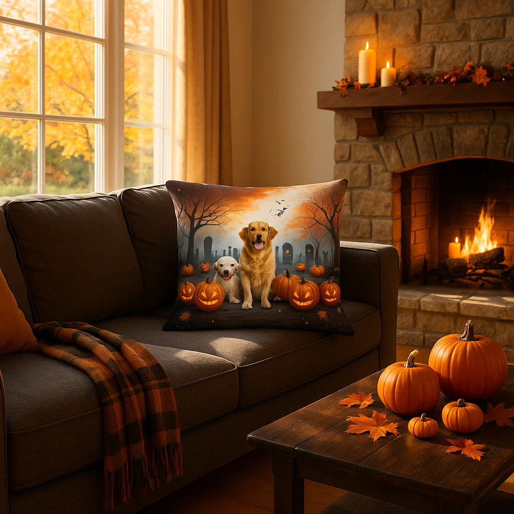 Exclusive Golden Retriever Spooky Halloween Throw Pillow - Premium 18" x 18" Seasonal Collection