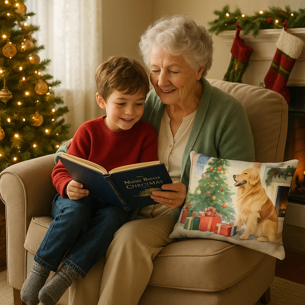 Exclusive Cozy Christmas Golden Retriever Throw Pillow - Premium 26" x 12" Holiday Collection