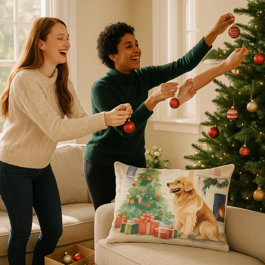 Exclusive Cozy Christmas Golden Retriever Throw Pillow - Premium 26" x 12" Holiday Collection