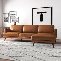 Lore L-Shaped Genuine Leather Sectional In Tan Right Facing