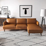 Lore L-Shaped Genuine Leather Sectional In Tan Right Facing