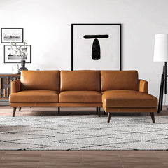 Lore L-Shaped Genuine Leather Sectional In Tan Right Facing