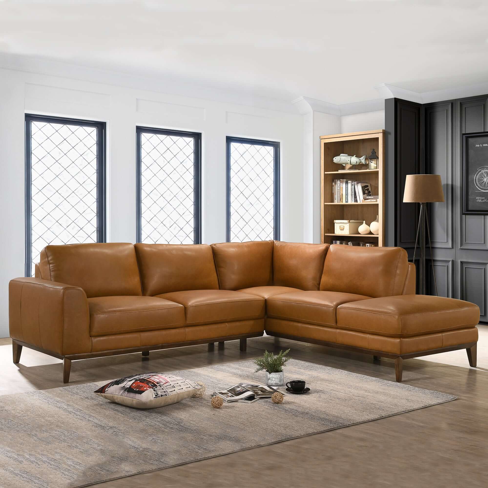 London Leather Sectional Sofa Right Facing