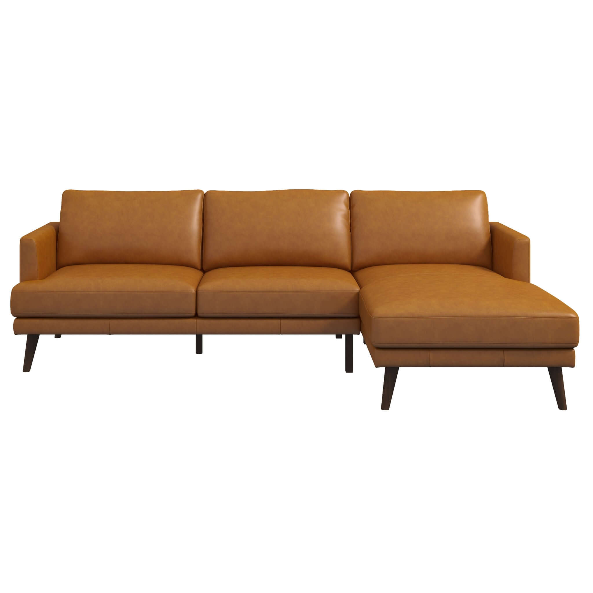 Lore L-Shaped Genuine Leather Sectional In Tan Right Facing