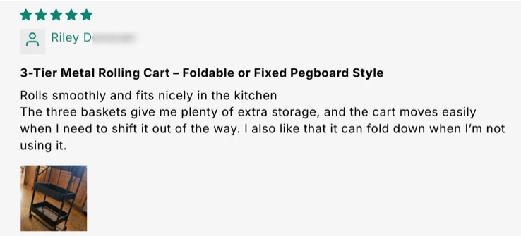 3-Tier Metal Rolling Cart – Foldable or Fixed Pegboard Style customer review screenshot 1