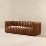 April Mid Century Modern Luxury Tight Back Tan Leather Couch