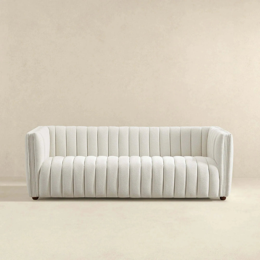 April Mid Century Modern Luxury Tight Back Beige Boucle Couch