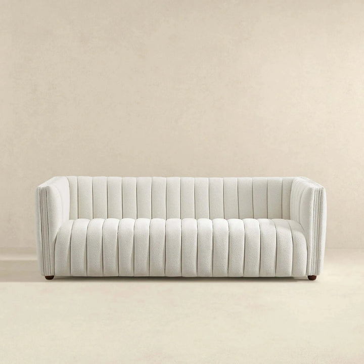 April Mid Century Modern Luxury Tight Back Beige Boucle Couch