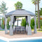 Premium 144" x 144" Round Outdoor Patio Dome Gazebo - Grey Steel Frame Canopy Shelter with Double Roof, Netting Sidewalls, Privacy Curtains & Zippered Doors for Ultimate Outdoor Living