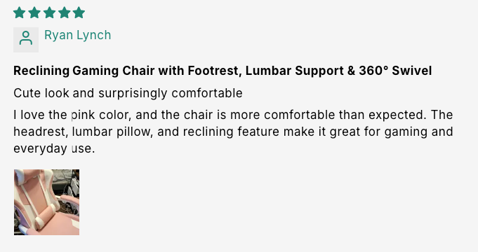 Reclining Gaming Chair with Footrest, Lumbar Support & 360° Swivel customer review screenshot 5