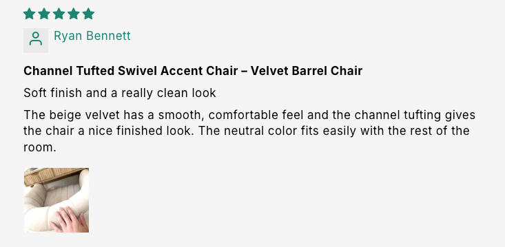 Channel Tufted Swivel Accent Chair – Velvet Barrel Chair customer review screenshot 1
