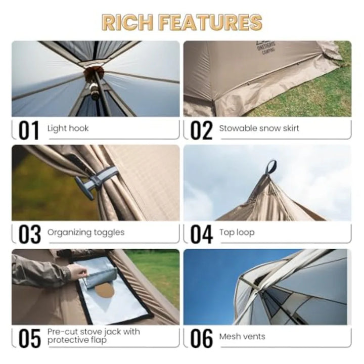 Smokey HUT Hot Tent with Stove Jack Ultralight 4 Season Tipi Tent with Snow Skirt Detachable Floor for Camping Hiking Bushcraft