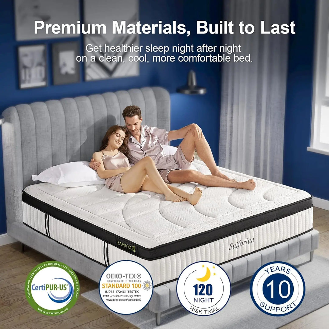 2025NEW Queen Mattress, 14 Inch Euro Top Gel Memory Foam and Pocket Coils Innerspring Hybrid Mattress Queen with 7 Premium Layer