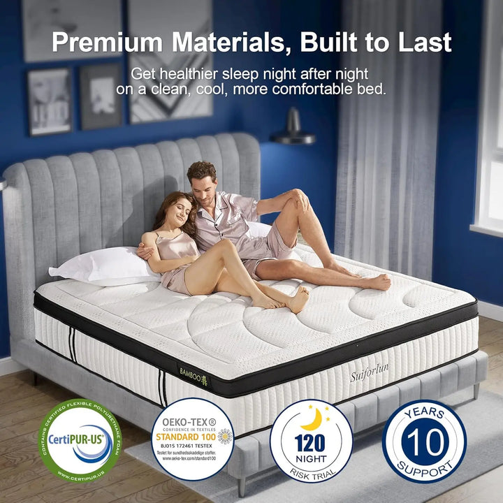 2025NEW Queen Mattress, 14 Inch Euro Top Gel Memory Foam and Pocket Coils Innerspring Hybrid Mattress Queen with 7 Premium Layer