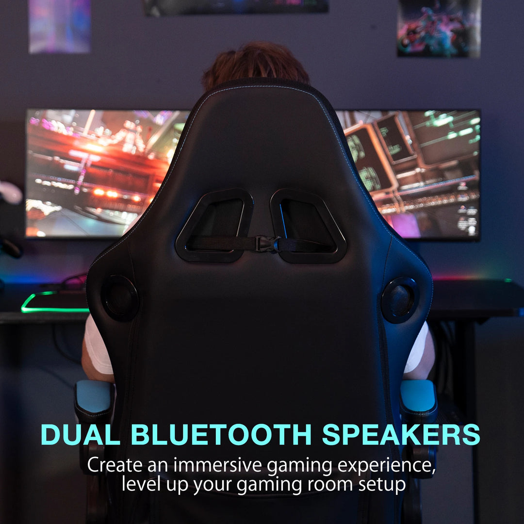 Ergonomic Gaming Chair with Massage Function PU Leather T-shaped Armrest Height Adjustable Recliner Folding Computer Chair