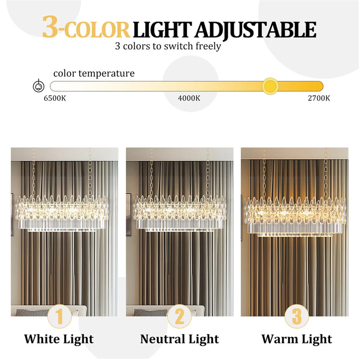 LUVODI Luxury Rectangle Crystal Chandelier Lamp Raindrop Design Pendant Ceiling Light Fixtures for Homes Hotel