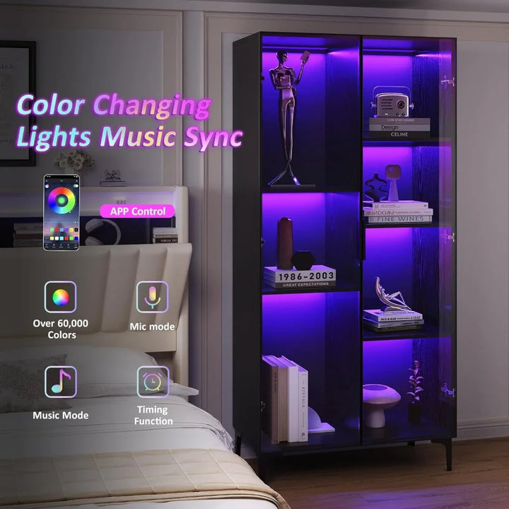 Illuminated Glass Display Cabinet with Adjustable Shelves for Collectibles