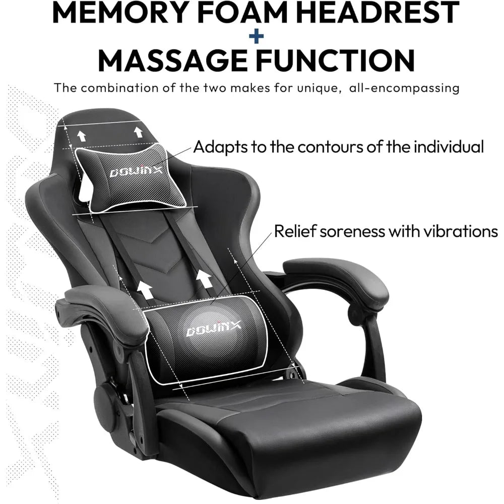 Gaming Chair Ergonomic Racing Style Recliner with Massage Lumbar Support, Office Armchair for Computer PU Leather E-Sports Game
