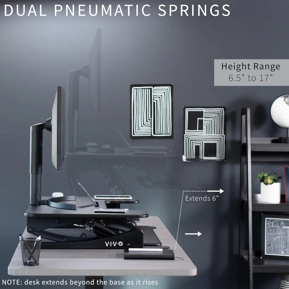 32 Inch Height Adjustable Stand Up Desk Converter, Dual Monitor Riser Workstation with Keyboard Tray, Black