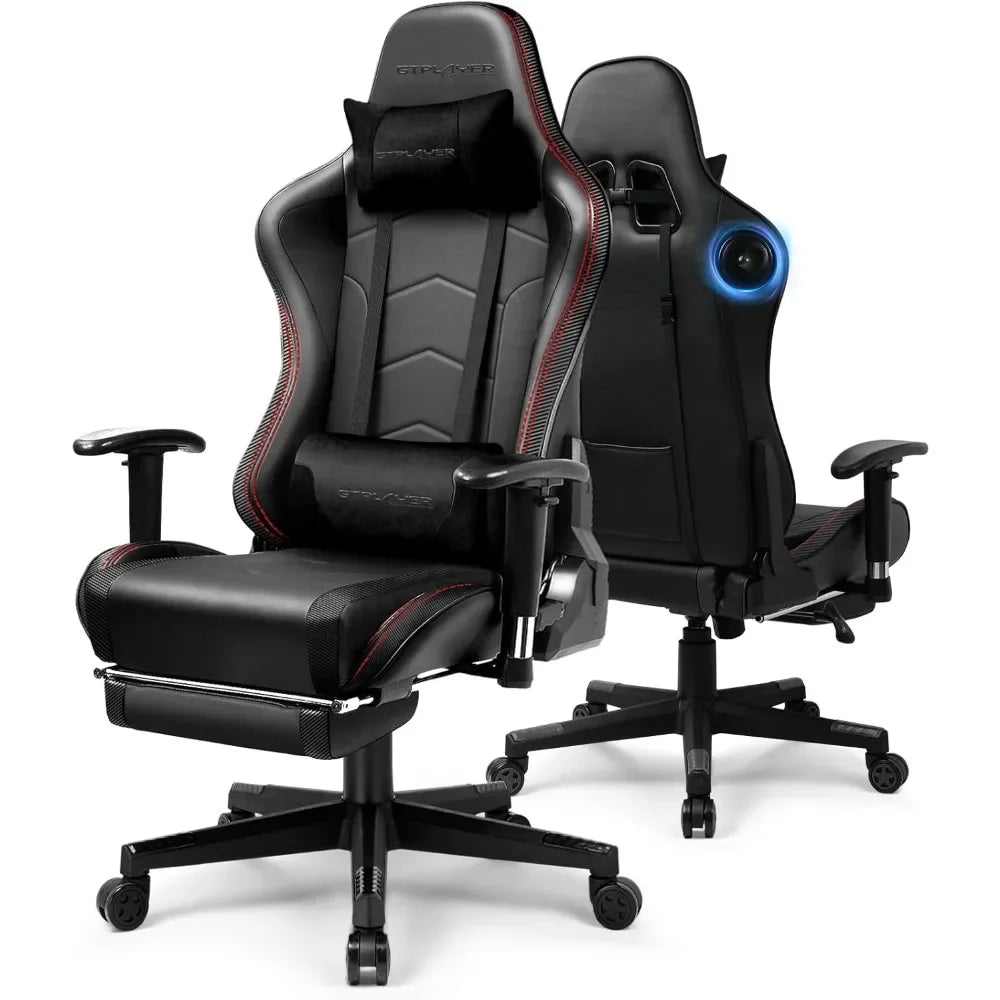 Gaming Chair with Bluetooth Speakers & Footrest, Ergonomic Gamer Chair with Reclining Backrest, 3D Armrests, Adjustable Seat He
