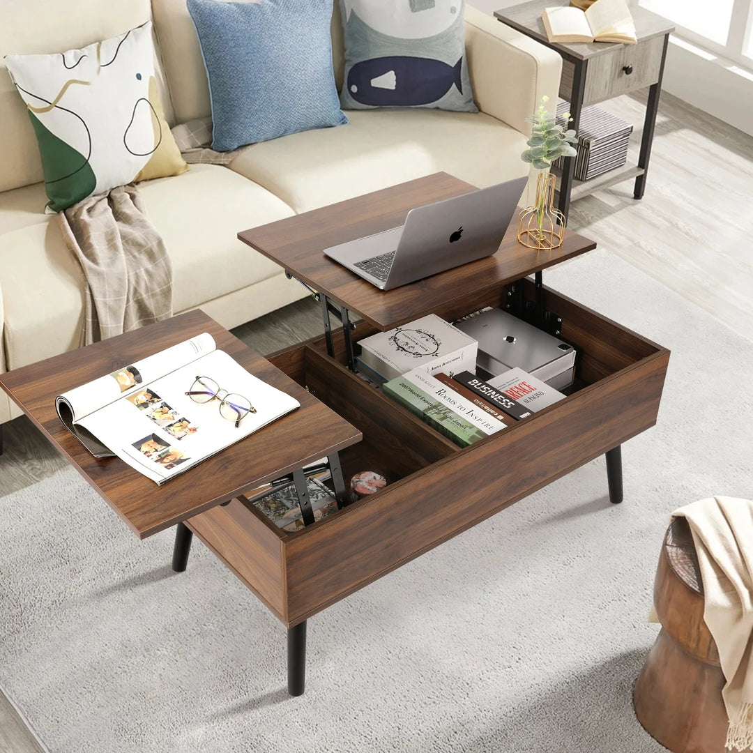 VOWNER Lift Top Coffee Table with Separate and Hidden Storage Compartment, Double Lift Table Top for Home Living Room