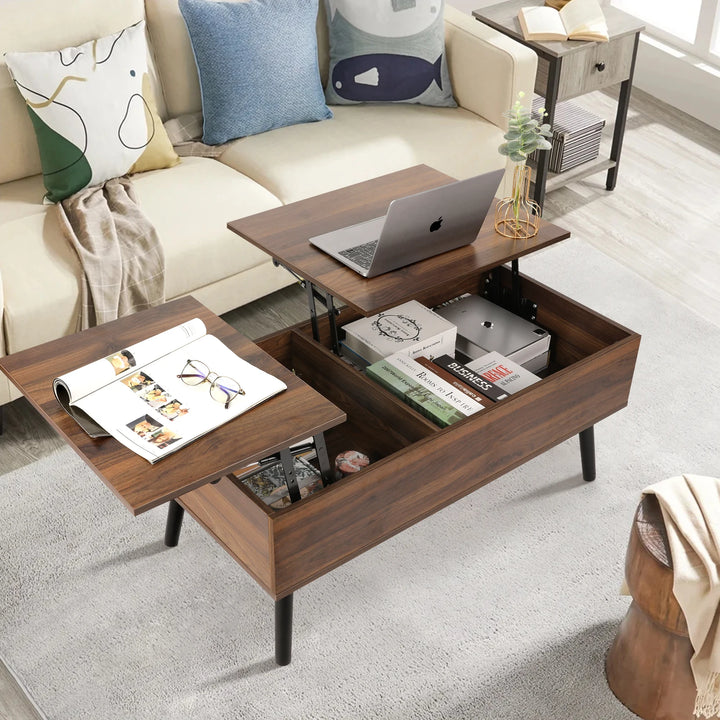 VOWNER Lift Top Coffee Table with Separate and Hidden Storage Compartment, Double Lift Table Top for Home Living Room