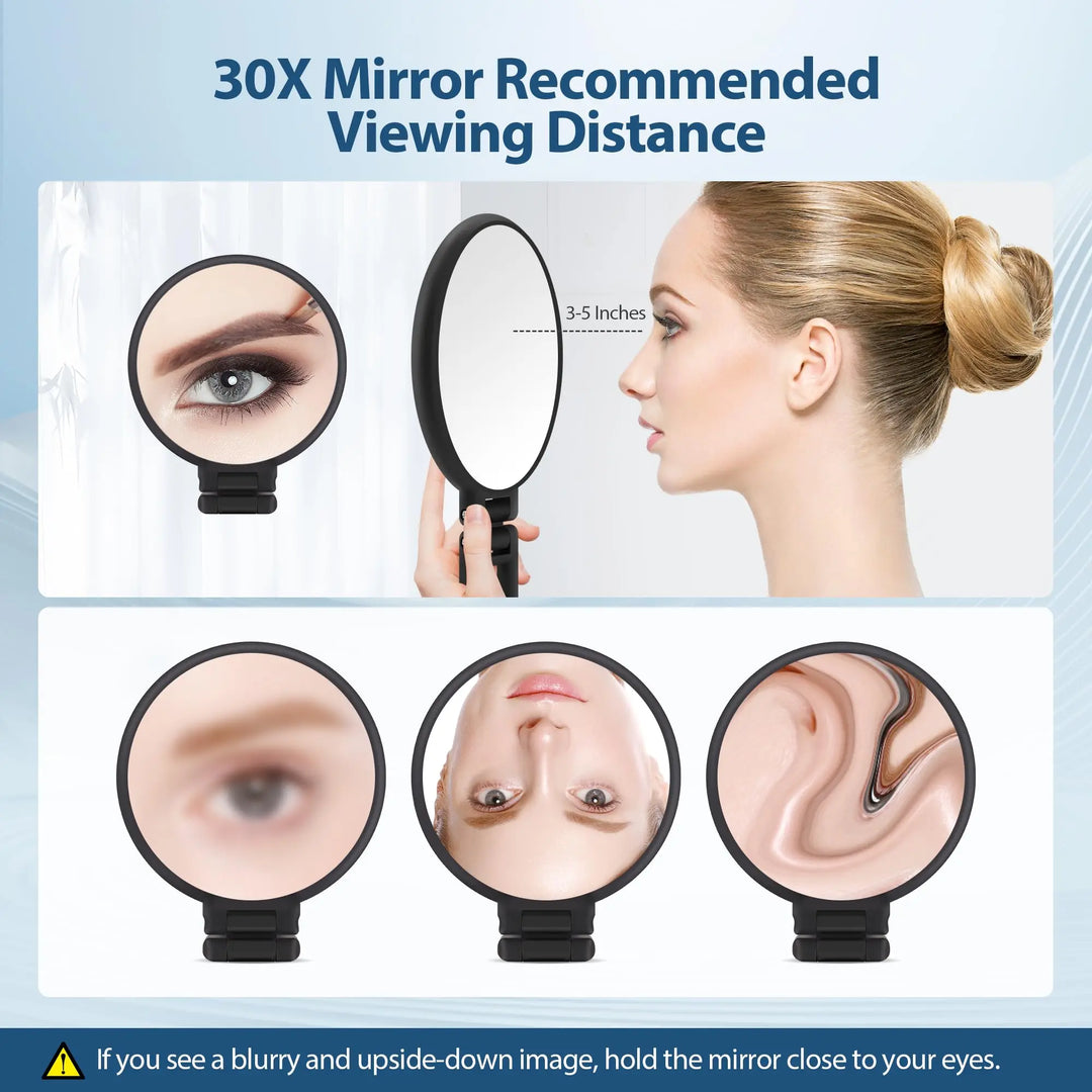 Beauty Planet 30X Magnifying Mirror, Hand Mirror with Handle, Double Sided Hand Mirror with 30X/1X Magnification, Essential Trav
