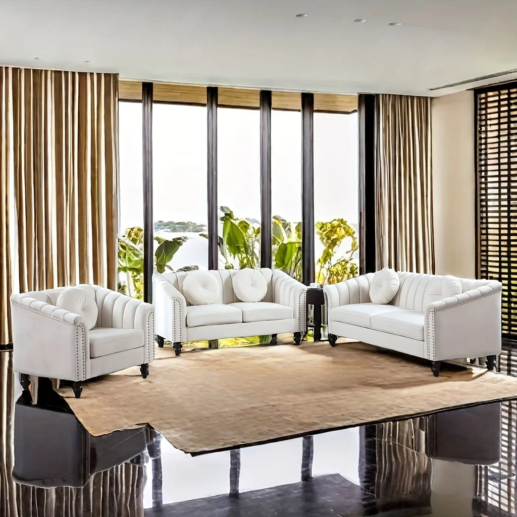 3pcs Chesterfield Sofa Couches Set with 5 Pillows Modern Sofas for Living Room, Bedroom, Office Comfortable Couch Leisure Sofa