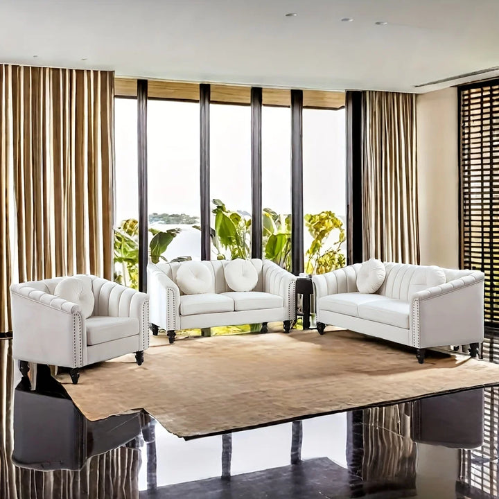 3pcs Chesterfield Sofa Couches Set with 5 Pillows Modern Sofas for Living Room, Bedroom, Office Comfortable Couch Leisure Sofa