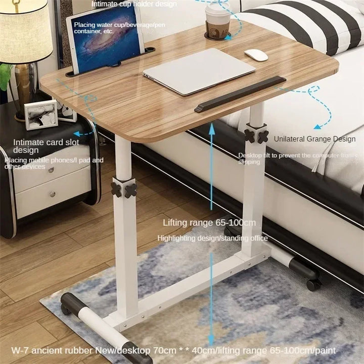 Creative Foldable Computer Desks Living Room Sofa Lazy Bed Office Desk with Wheels Lifting Bedside Table European Home Furniture