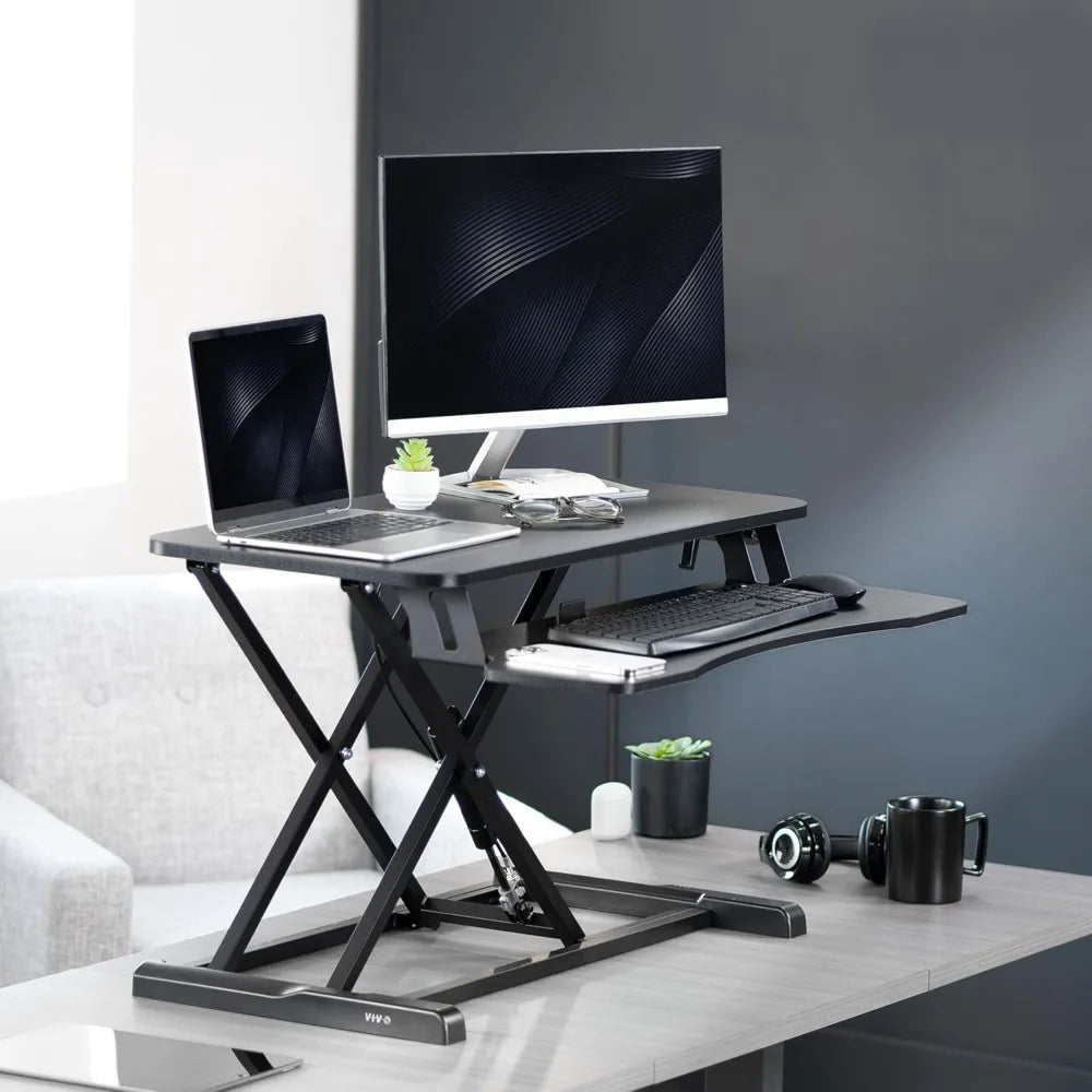 32 inch Desk Converter, K Series, Height Adjustable Sit to Stand Riser, Dual Monitor and Laptop Workstation with Wide Keyboard