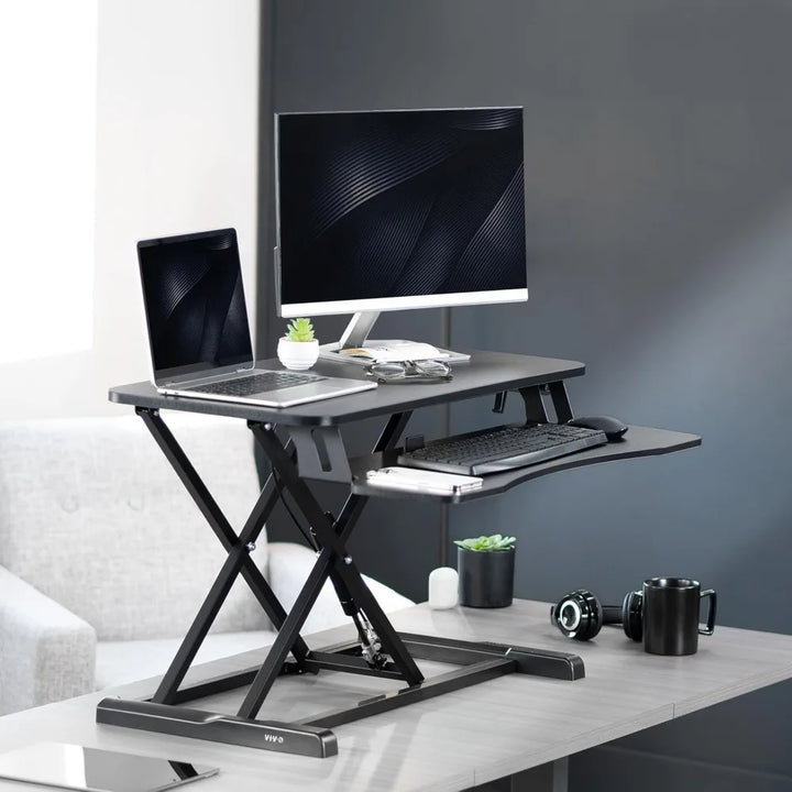 32 inch Desk Converter, K Series, Height Adjustable Sit to Stand Riser, Dual Monitor and Laptop Workstation with Wide Keyboard