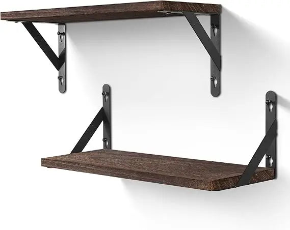 Floating Shelves,Wood Wall Mounted Shelf Set of 2, Multifunctional Wall Storage Shelves for Living Room, Bathroom, Kitchen, or