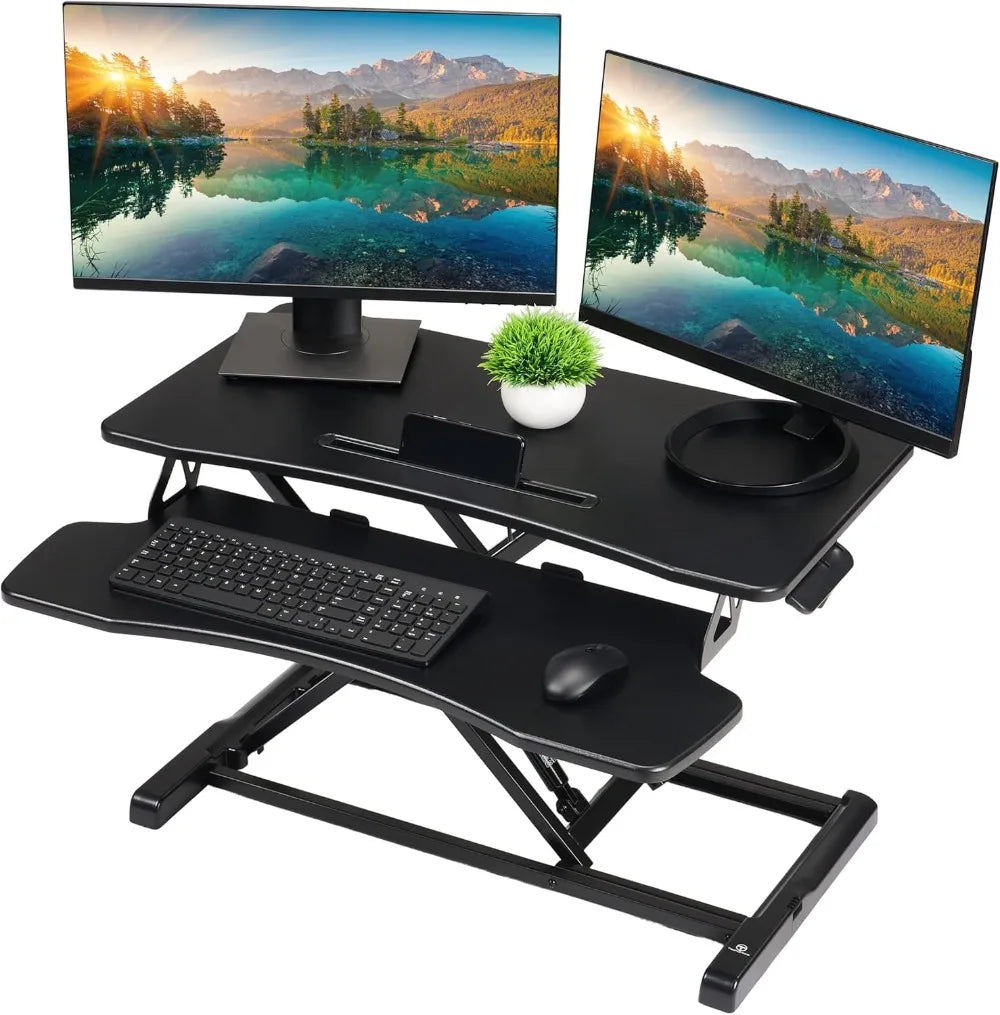 32-inch Height Adjustable Standing Desk Converter, MDF Wood, Sit to Stand Riser Black