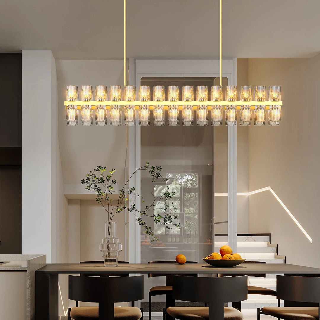 Crystal Gold Rectangular Chandelier for Dining Room, 54in Dining Room Chandelier over Table, Modern Chandelier