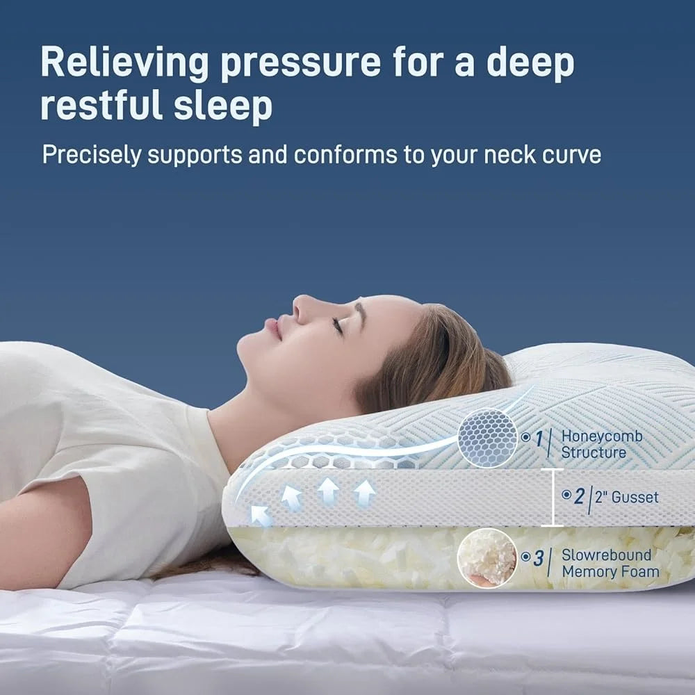 Adjustable Shredded Memory Foam Cooling Pillows King Set Hypoallergenic Hotel Quality Soft Bamboo Viscose Support Side Back