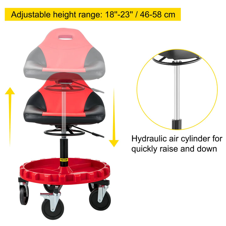 Rolling Garage Stool 300LBS Capacity 21"-26" Adjustable Height Range Mechanic Seat with Swivel Casters and Tool Tray