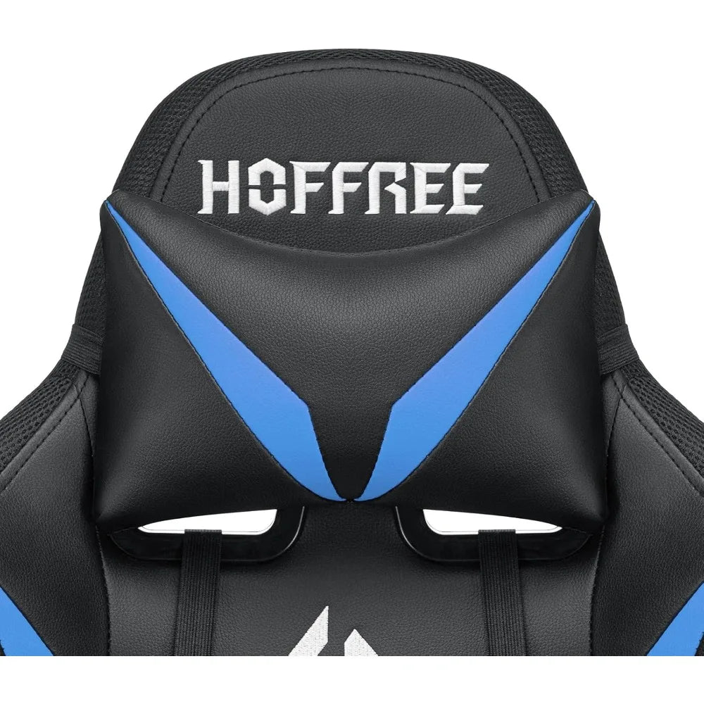 Ergonomic Gaming Chair with Massage, Bluetooth Speakers, LED Lights, and Footrest for Comfortable Video Gaming