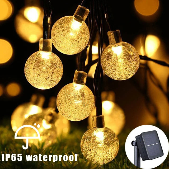 Solar Crystal Ball String Lights â€“ 4 Colors, 8 Modes Outdoor Garden & Balcony Accent | Eco-Friendly LED Decor | Trufairs