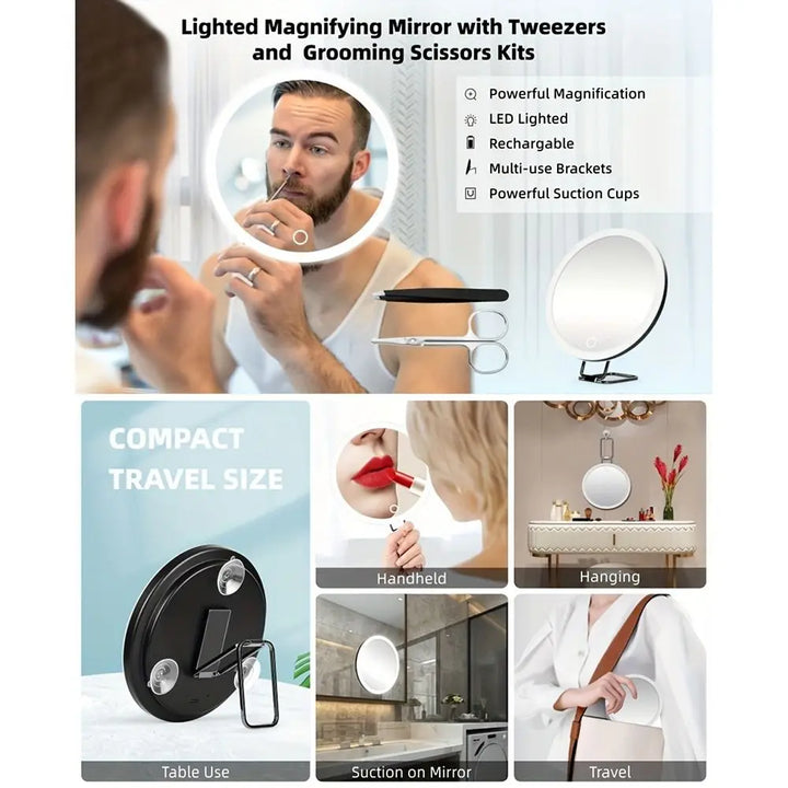 360° Adjustable Stand Magnifying Mirror with Light High-Definition Foldable LED Makeup Mirror 5/10/20/30x 3 Color Light