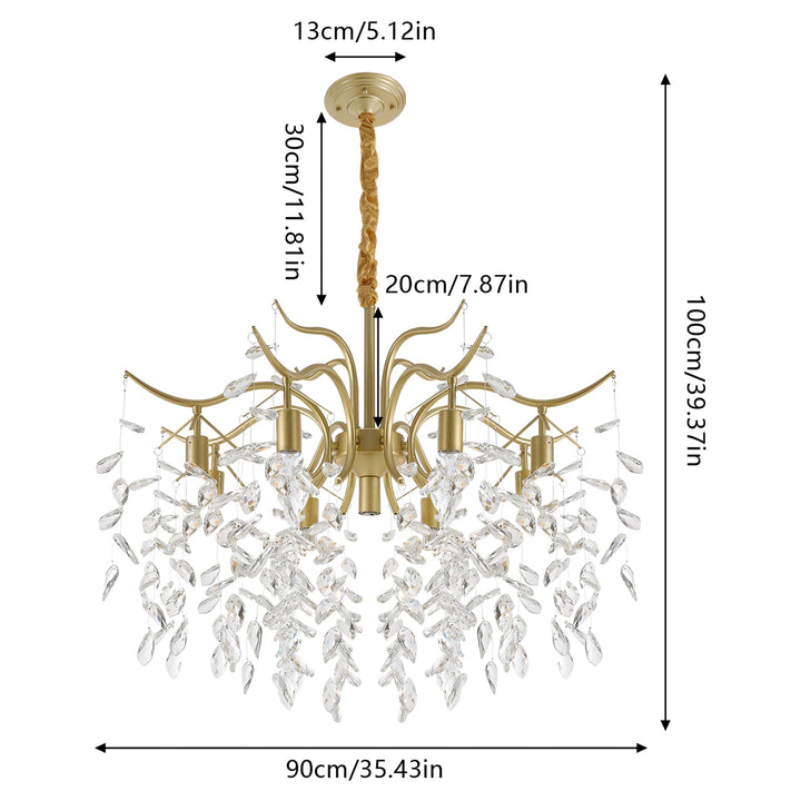 9-Arm Modern Crystal Pendant Lamp LED Chandelier Ceiling Lamp Chandelier Classic Metal For Bedroom Living Room  90*100cm