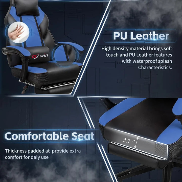 Ergonomic High-Back Gaming Chairs with Footrest and Massage Lumbar Support for Big and Tall Adults