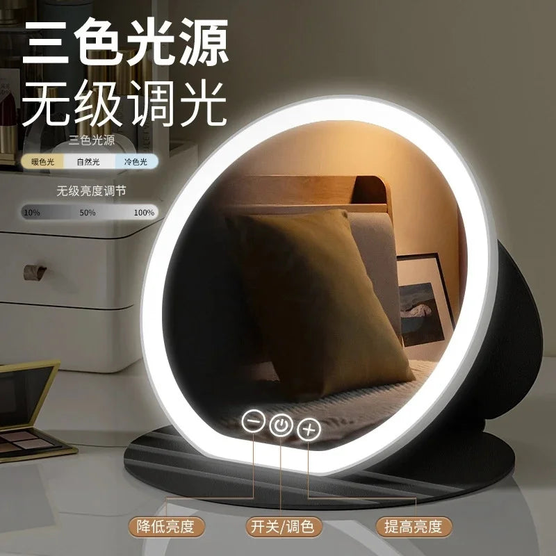 3 Colors Dimmable LED Makeup Mirror With Touch Screen Fold Cosmetic Makeup Mirror Rechargeable Tabletop For Travel & Home Use