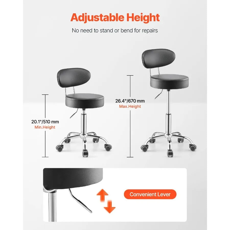 Shop Stool Adjustable Garage Seat 300 lbs Load with Backrest Wheels