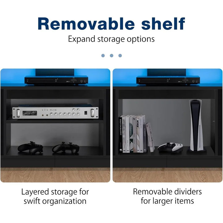 LED TV Stand for 70/65/60/55 inch TV Entertainment Center with Power Outlets, Gaming TV Consoles with Storage Media Table