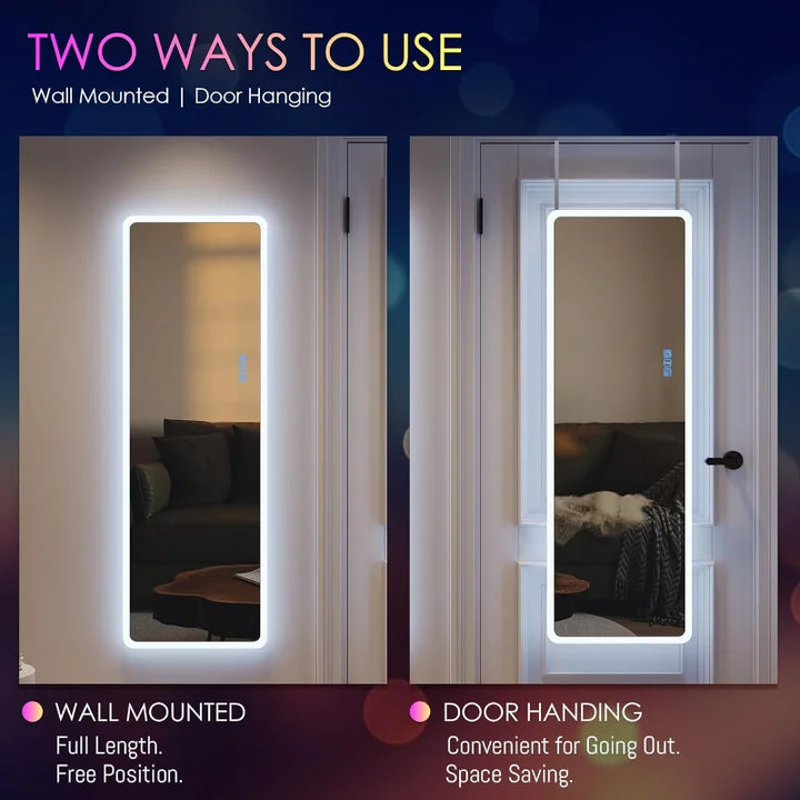 LED RGB Full Length Mirror, Full Body Mirror with Lights, Wall Mounted Lighted Mirror, Over The Door Hanging Mirror, 14 L