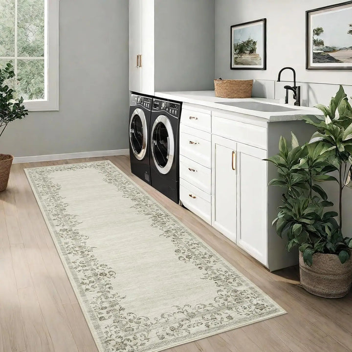 Washable Area Rug for Bedroom Farmhouse Rugs for Living Room Indoor Floral Bordered Large Rug Soft Carpet for Dining Room Office